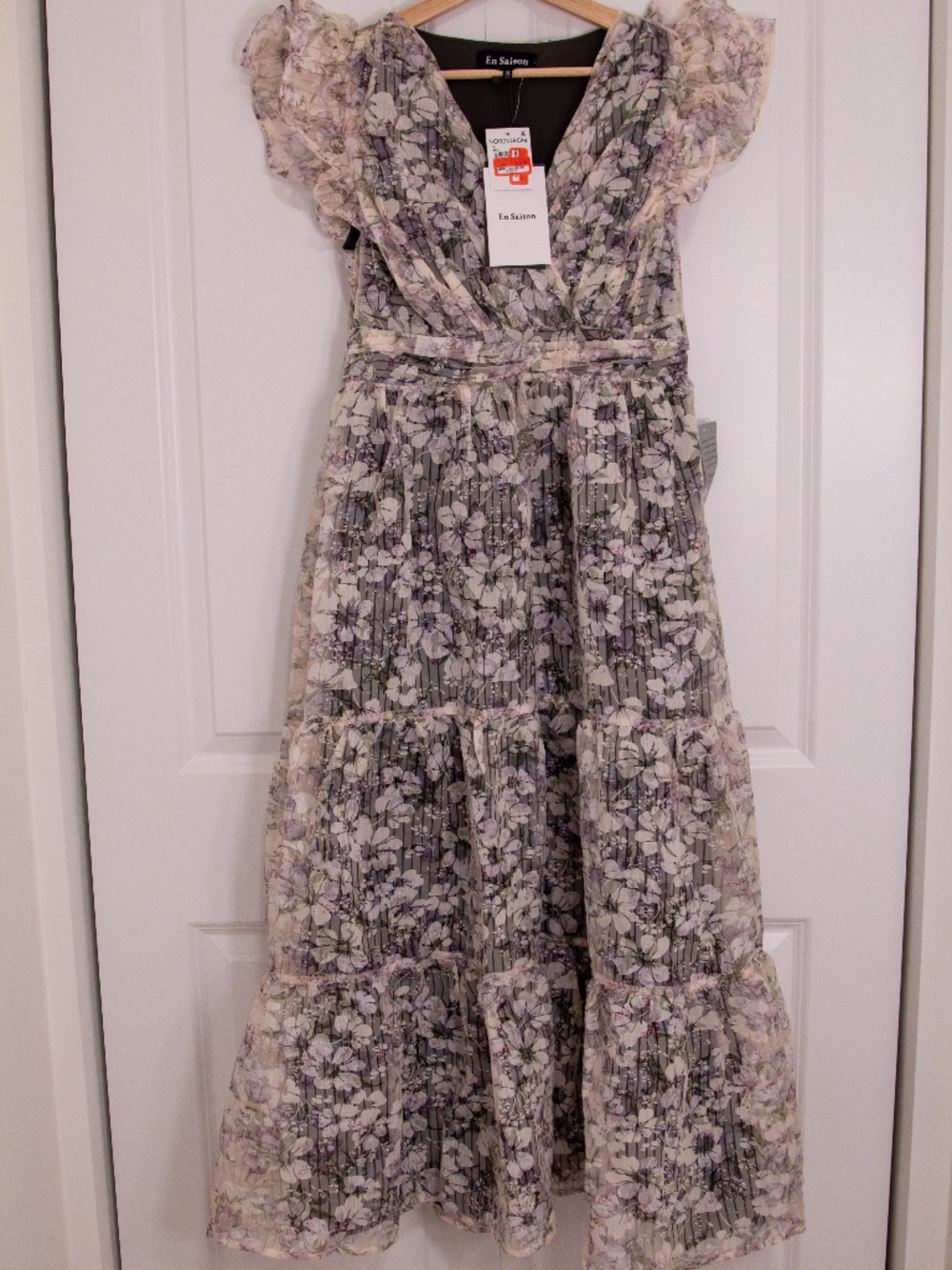 En Saison - Jules Floral Midi Dress in Olive Lavender (Size M)